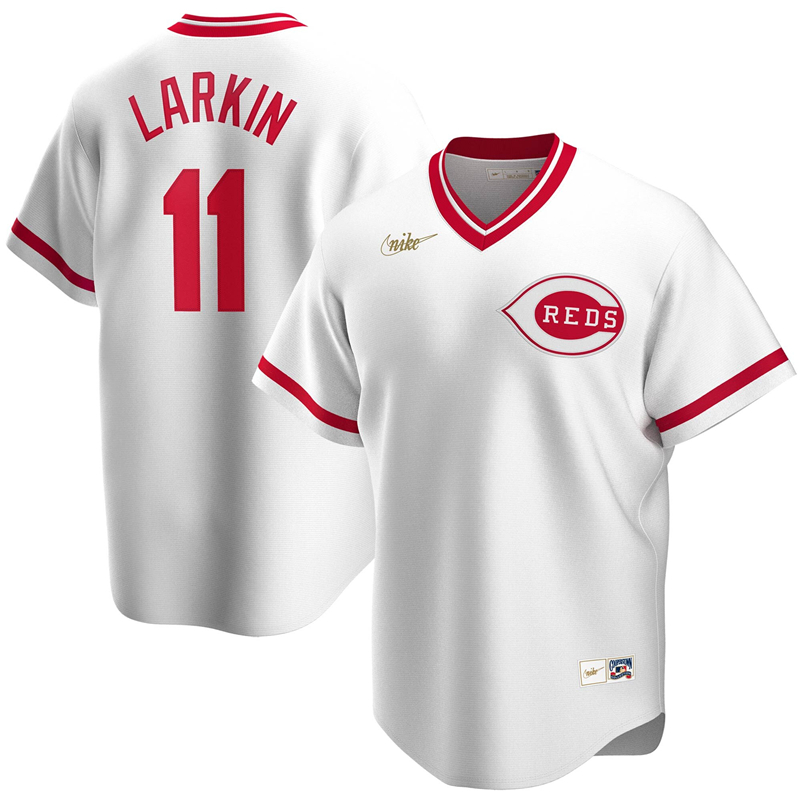 2020 MLB Men Cincinnati Reds #11 Barry Larkin Nike White Home Cooperstown Collection Player Jersey 1